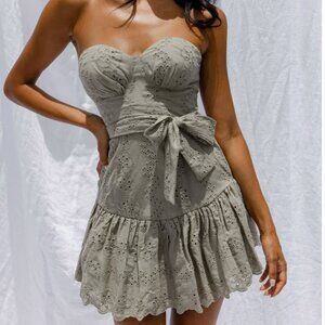 Celeene Sweetheart Neckline Flounce Hem Eyelet Mini Dress Pistachio